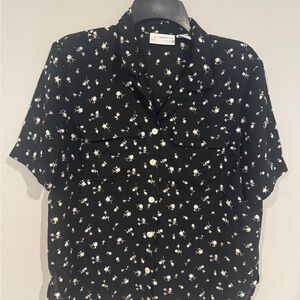 Liz Claiborne Black Blouse with White Floral Print